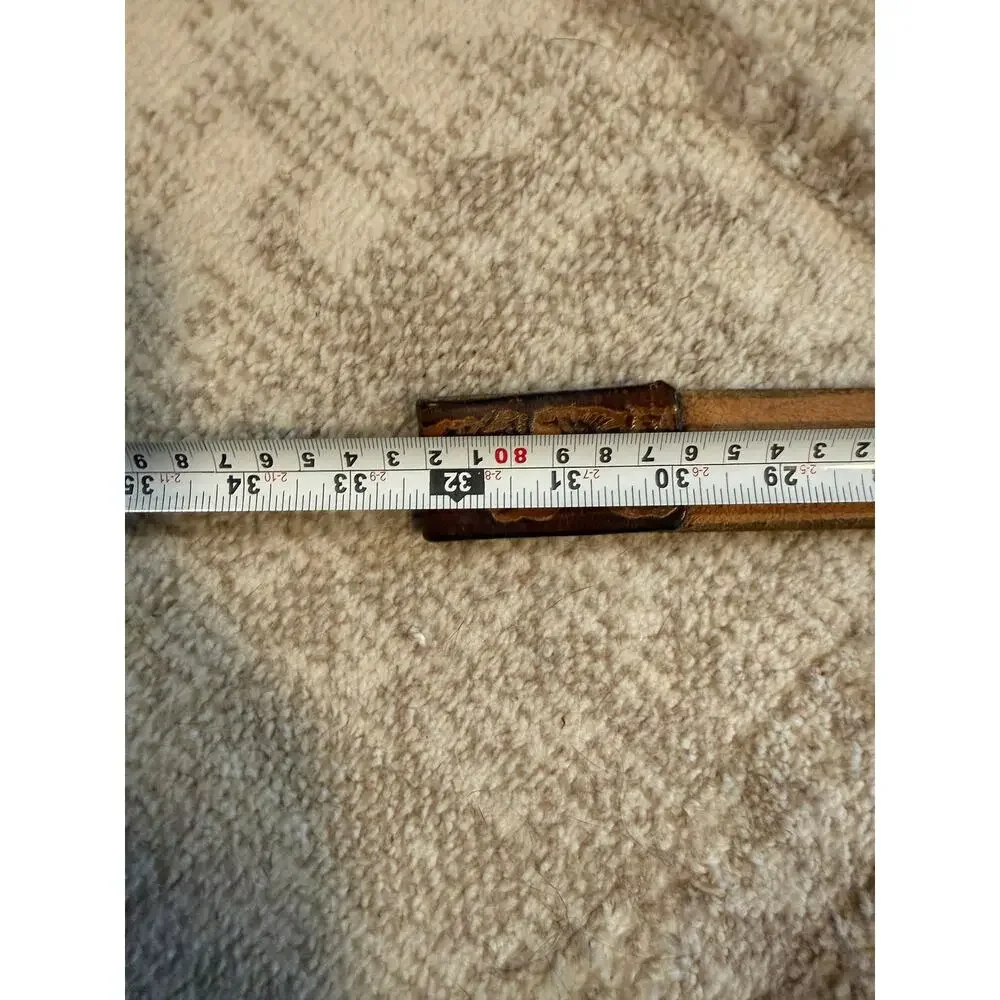 Vintage Brown Leather Eagle Tooled Belt No Buckle - Size 32 (SG65)